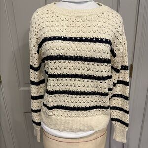 Evereve Eden Striped Small Sweater Navy Cream EUC